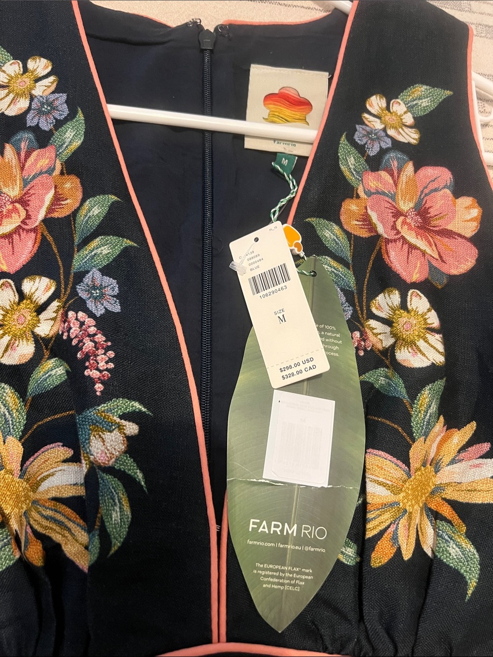 New FARM Rio Deep Indigo Blue Floral Linen Maira Sleeveless Dress Medium. - Picture 5 of 11